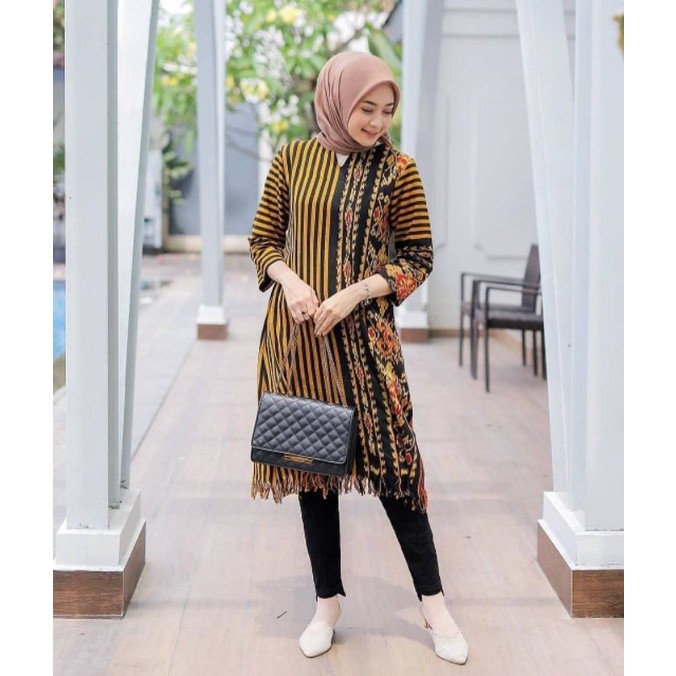 LURIK tunik tenun rumbai -set baju tenun salur -tunik tenun salur -kemeja tenun salur- set couplel b