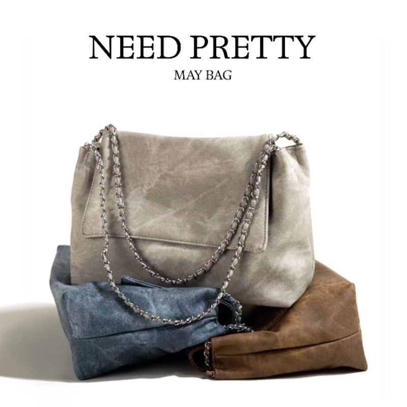 [MAY BAG] — chain leather flap shoulder bag
