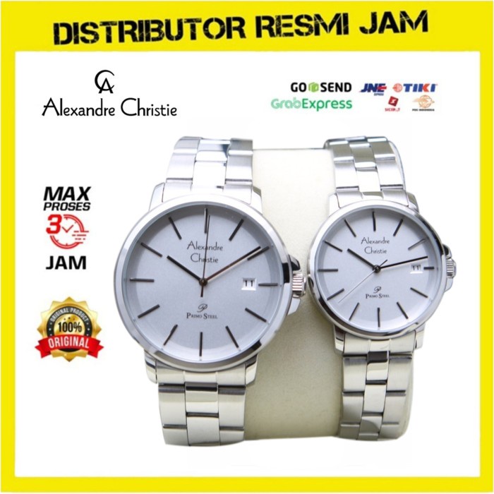Jam Tangan Couple Alexandre Christie AC1032 AC 1032 Silver White