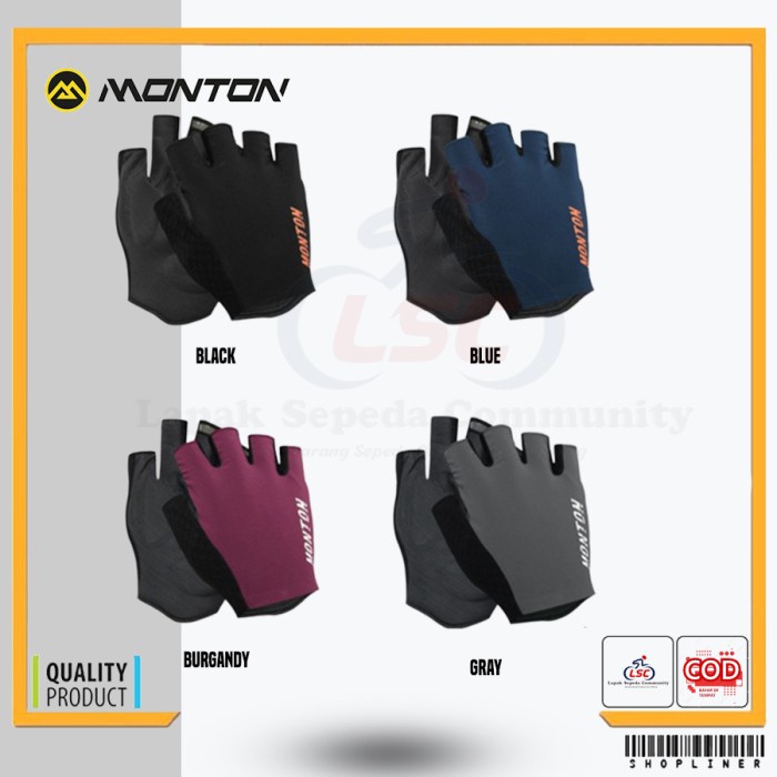 Sarung Tangan Sepeda Monton Cycling Gloves Half Finger Shadow Roadbike - Gray, S