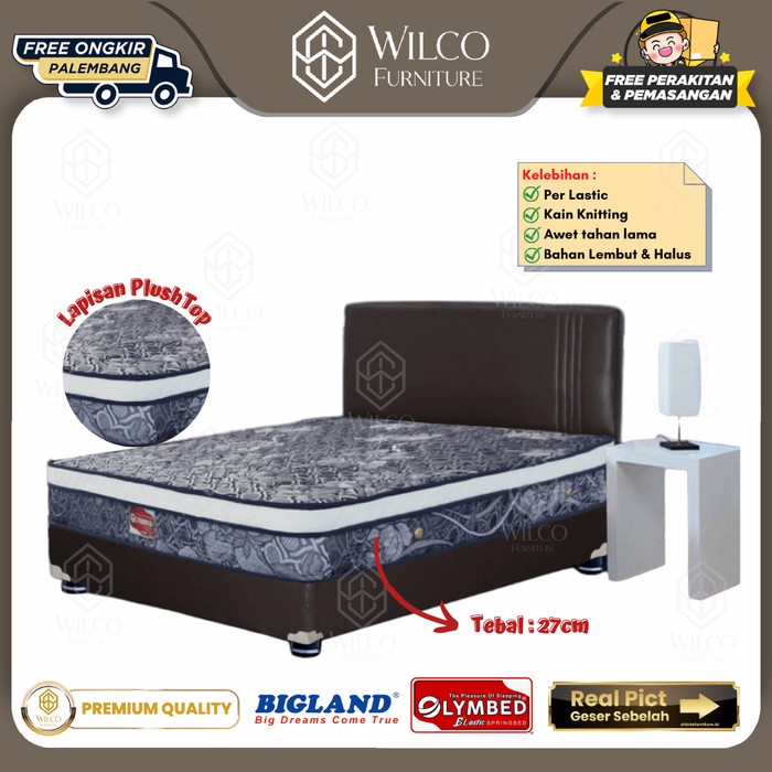 Kasur Springbed Olymbed Bigland Plushtop Biru / Matras Palembang 27cm - 160x200, Matras Aja