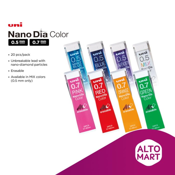 

Uni Nano Dia COLOR Erasable Lead Refill 0.5 0.7 mm NanoDia Pensil - 0.5 mm, MIX COLOR