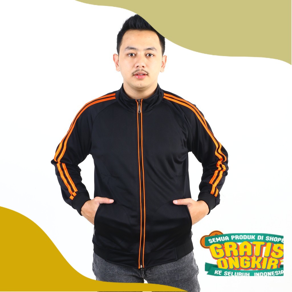 jaket olahraga bola futsal sepeda jogging running lari tracktop jersey polos murah hitam orange/ Big