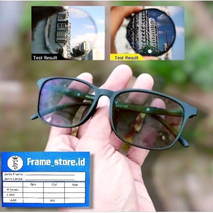 Kacamata Photocromic Lensa Anti Radiasi Frame Police Made in Italy Unisex / Kaca Mata Minus Plus Cyl