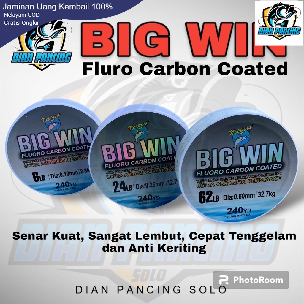 Senar Pancing Neptuna Big Win 240yd Bahan Fluoro Carbon Coated Ikan Joran