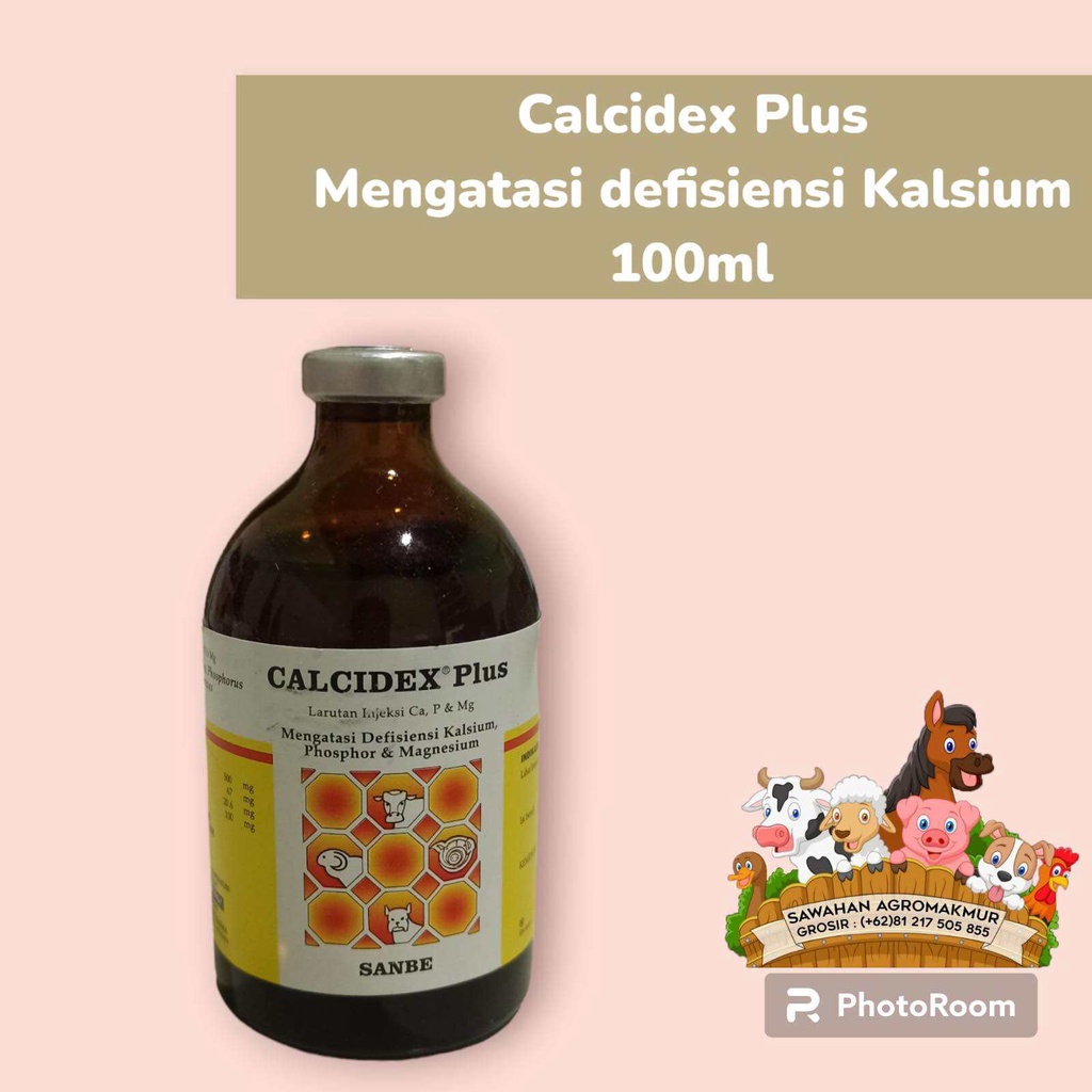 calcidex plus 100ml injeksi suplemen vitamin kalsium hewan ternak sapi kambing kuda anjing kucing pa