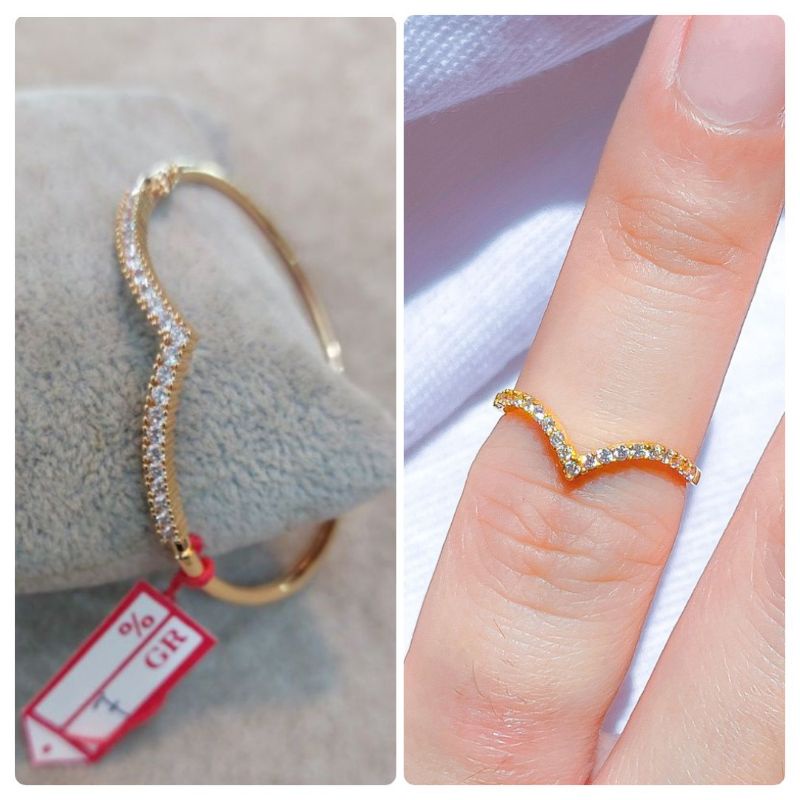 PERHIASAN SET GELANG CINCIN AUREL DEWASA PERMATA ZIRCON JEWELLERY