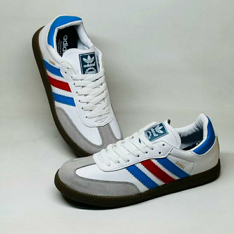 Sepatu Casual Pria Adidas Samba White Blue Red Premium