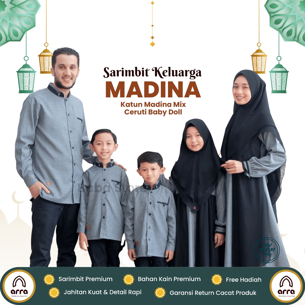 Baba Arra - Baju Couple Keluarga Lebaran 2023 Mewah Series Madina Charcoal Hitam by Arra  - Sarimbit