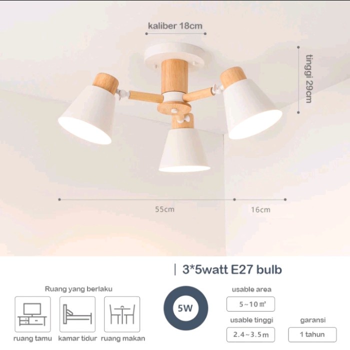 Lampu gantung plafon minimalis Hias ruang tamu bohlam e27 - 3 KEPALA