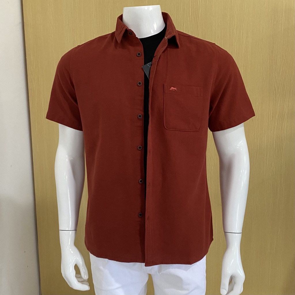 Kemeja Pria Lengan Pendek Polos / RICARDO kemeja pria polos orange lengan pendek 32340