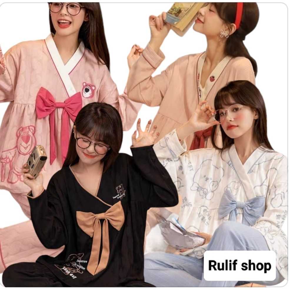 SETELAN PIYAMA SET BAJU TIDUR WANITA DEWASA KIMONO TIDUR KATUN IMPORT KIMONO TIDUR SET WANITA BAJU S