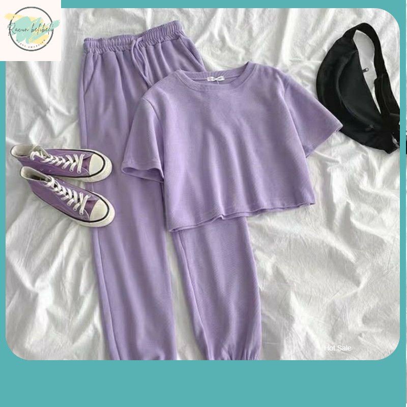 One Set Terbaru / KAOS DAILY CROP TOP ONE SET POLOS / SETELAN ONE SET WANITA / PAKAIAN WANITA / ATAS