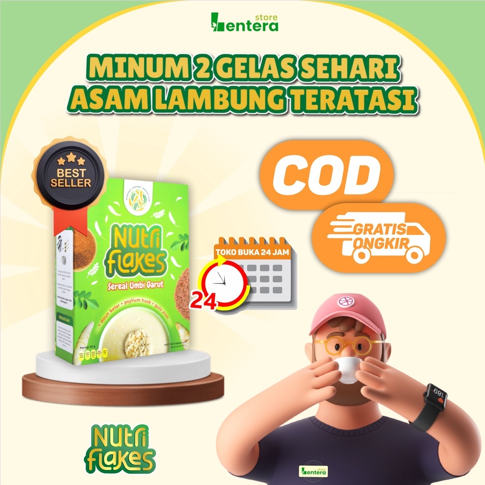 

100% ORIGINAL NUTRIFLAKES Sereal Umbi Garut Atasi Asam Lambung Gerd Maag Kronis dan Memperbaiki Organ Pencernaan Serta Diet Sereal Umbi Garut Daun Kelor Psyllium Husk dengan Gula Aren dan Susu Ettawa 100%Alami Tanpa Efek Samping Gratis Ongkir