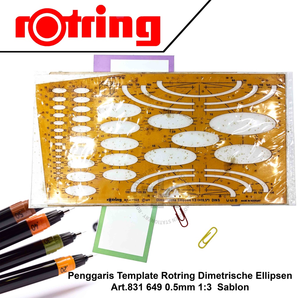 

Rotring Penggaris Template / Sablon Dimetrische Ellipsen Art.831 649 0.5mm 1:3