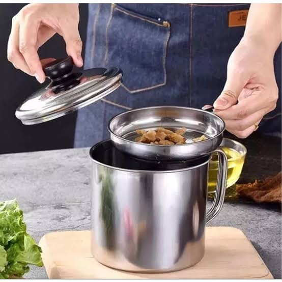 saringan minyak gorengan stainless 1.3 L tempat wadah oil pot besar  d3grosir