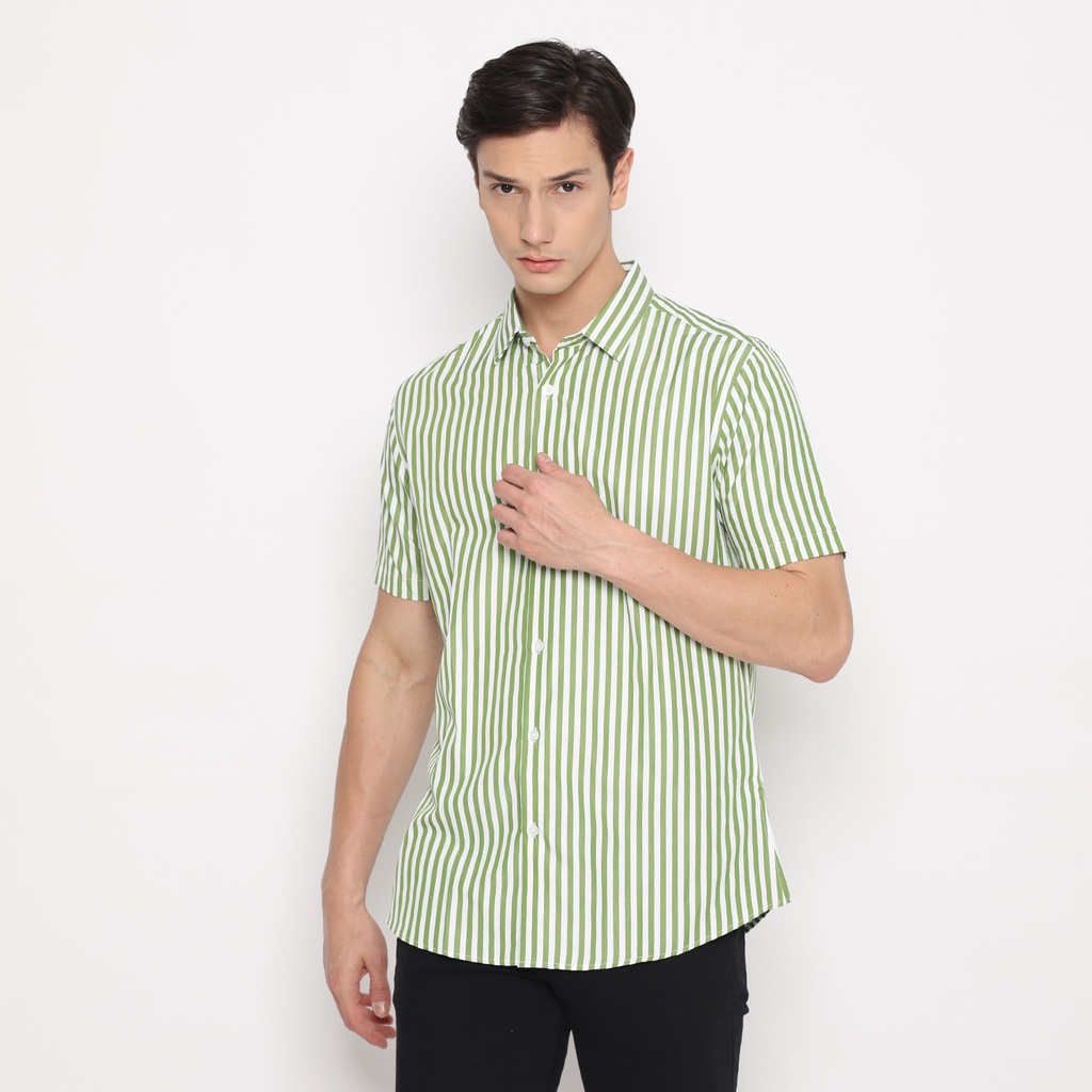 izzue kemeja salur lengan pendek - white green