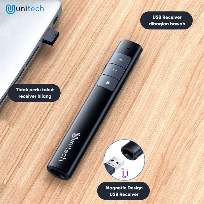 Unitech Laser Pointer Wireless Alat Presentasi Pen 50m Kontrol - Putih