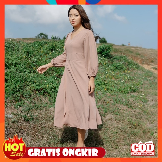 KAIN ADEM HALUS TEBAL / Safi Dress - Maxi Dress Korea Tangan Panjang Puffy Sleeves / Dress Hijab Pan