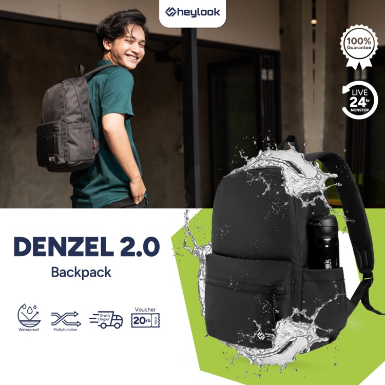 11.11 MEGA SALE HEYLOOK Official - Tas Ransel Laptop DENZEL 2.0 Waterproof Backpack Pria Wanita Tas 