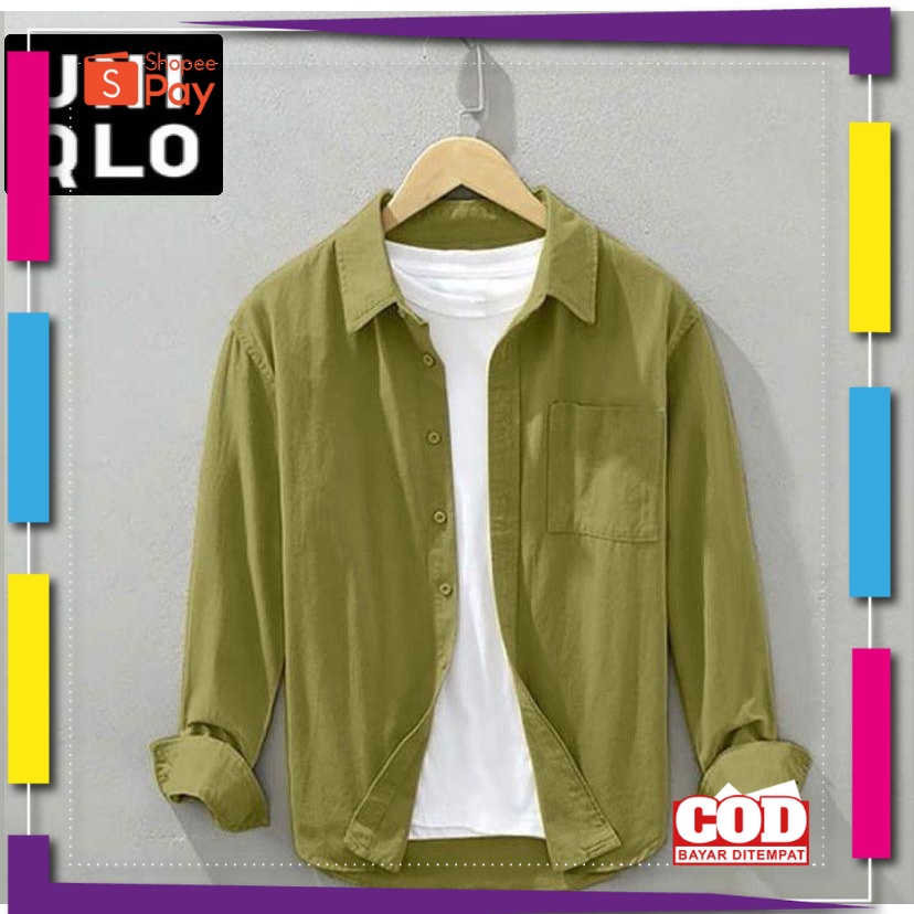 PREMIUM KOREAN STYLE / Kemeja UNIQLO Slim-fit Kemeja Basic Pria Kemeja Lengan Panjang Kemeja Polos K