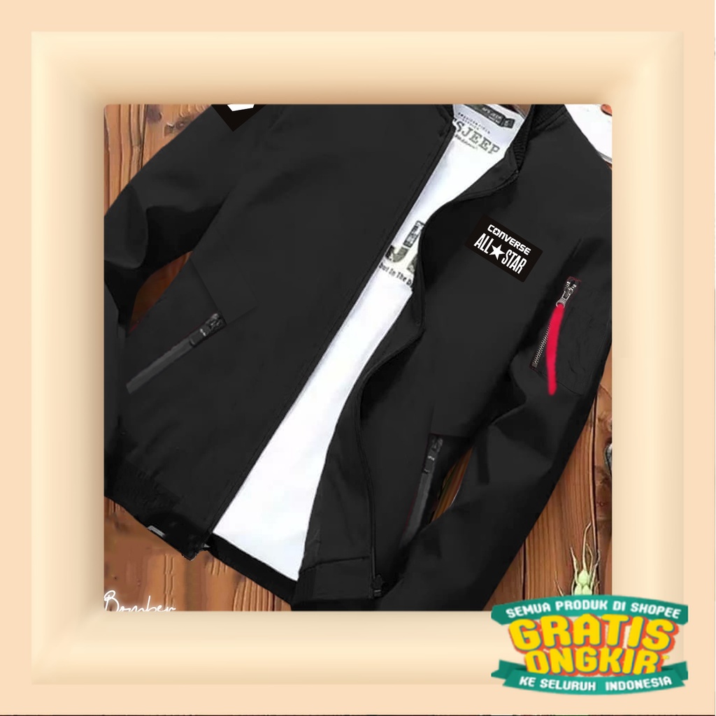 BOMBER CONVERSE // JAKET SOLO // GROSIR // PASAR KLEWER // JAKET ANTI ANGIN AIR // COD/ Black tosca 