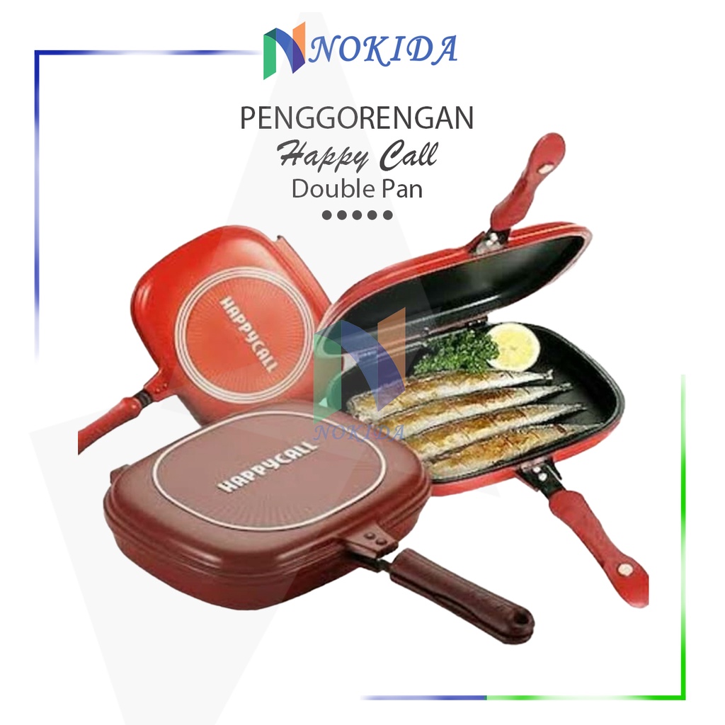 Nokida Double Pan Panggangan Happy Call / Teflon Wajan Penggorengan Anti Lengket Jumbo / Square Gril