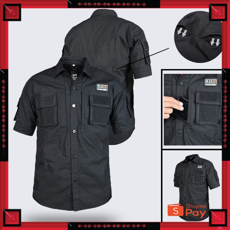 12.12 SERAGAM SALE / Kemeja Lapangan 511 Lengan Pendek Original Premium Warna Hitam / Kemeja Kerja T