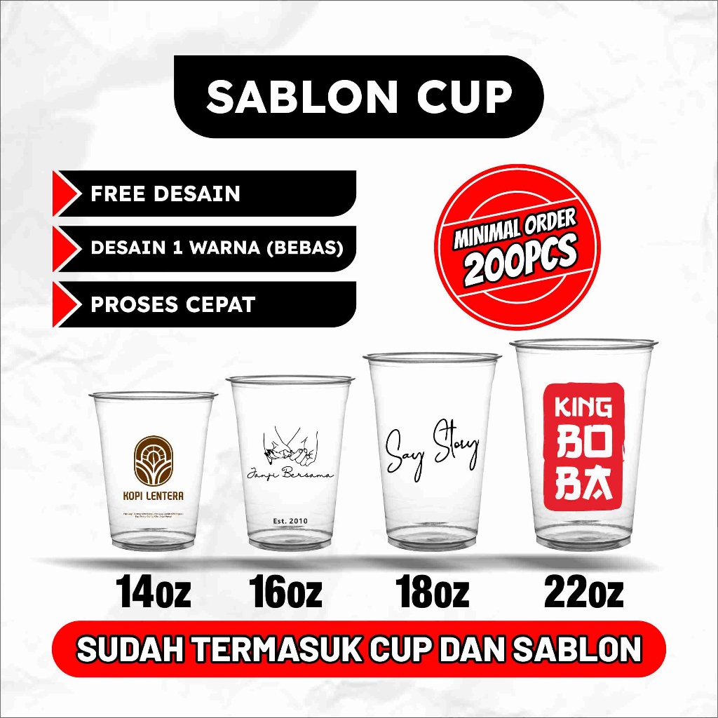 Sablon Cup Gelas Custom 14oz 16oz 18oz 22oz Datar Murah Free Desain