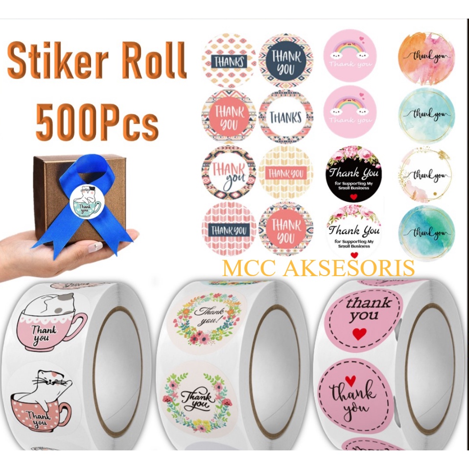 

MCC Sticker Thank You Roll Isi 500 Pcs Stiker Terima Kasih Warna Self Adhesive Seal Label Roll Sticker Thank You 2.5Cm Tempelan Ucapan Terimakasih Bulat 500pcs Segel Order Packing Motif Bunga Love Serbaguna