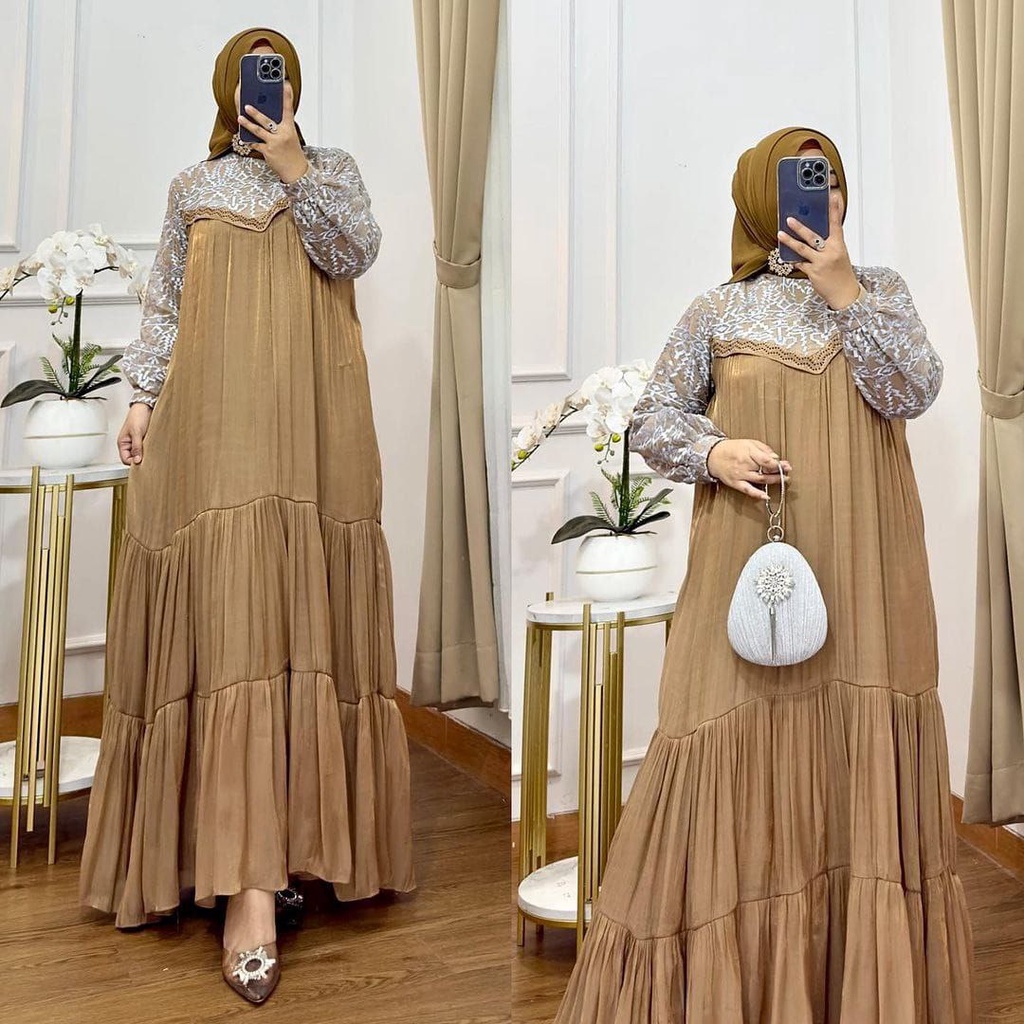 COD - Asvia Dubbay Dress Maxy Wanita Muslim Matt Ceruty Babydoll Apk Brukat Premium OOTD Gamis Pesta Kondangan