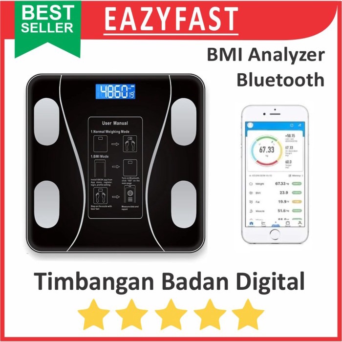 Timbangan Badan Digital BMI Body Fat Analyzer Bluetooth HP Glass 180Kg