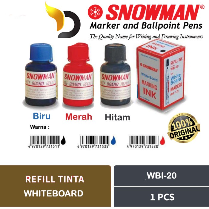 

Tinta Spidol Non Permanent Whiteboard Snowman Isi Ulang Sepidol Papan Tulis Refil Warna Hitam Biru Merah Hijau Asli Original Mudah Dihapus