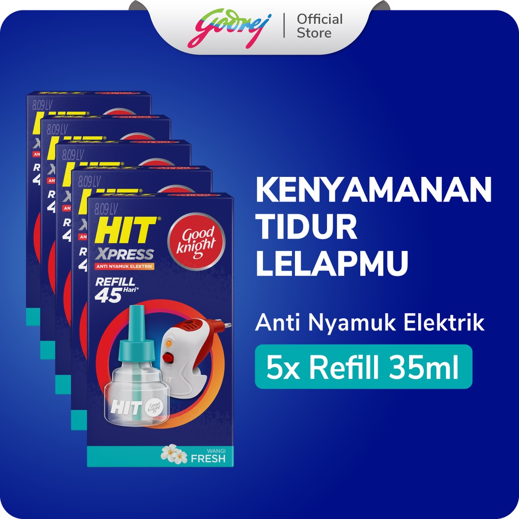 Hit Good Knight Xpress Refill Fresh 45 Hari x5- Refill Obat Nyamuk Elektrik - Bunuh Nyamuk Penyebab 