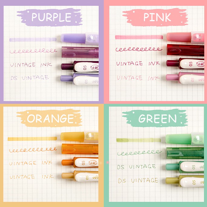 

Winzige 4pcs pulpen gel highlighter pen set journal pens set pulpen lucu warna warni vintage click gel pens
