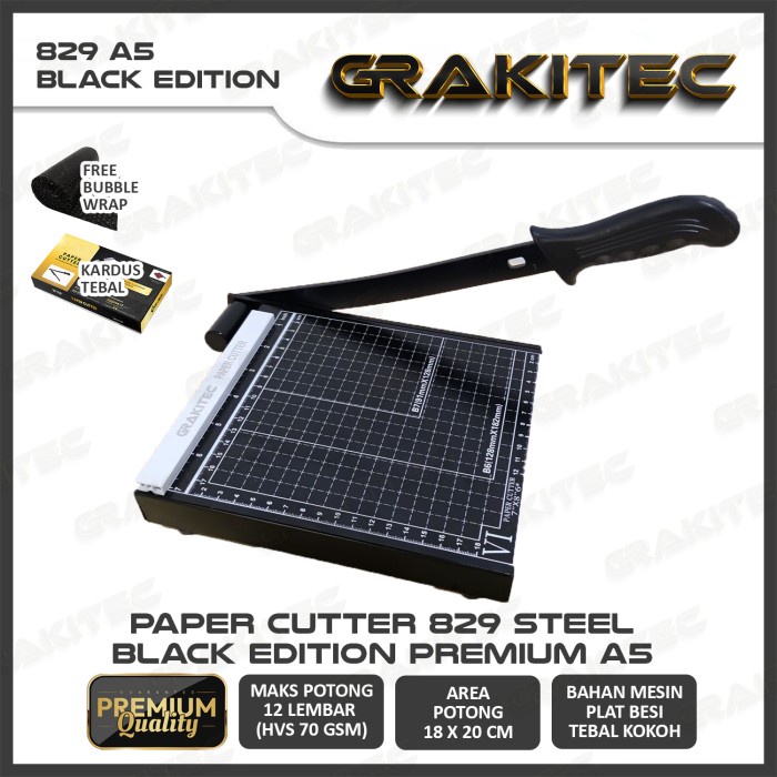 

Paper Cutter Premium Black A5 A4 B4 A3 829 Alat Potong Kertas Grakitec - 829 A5 BLACK