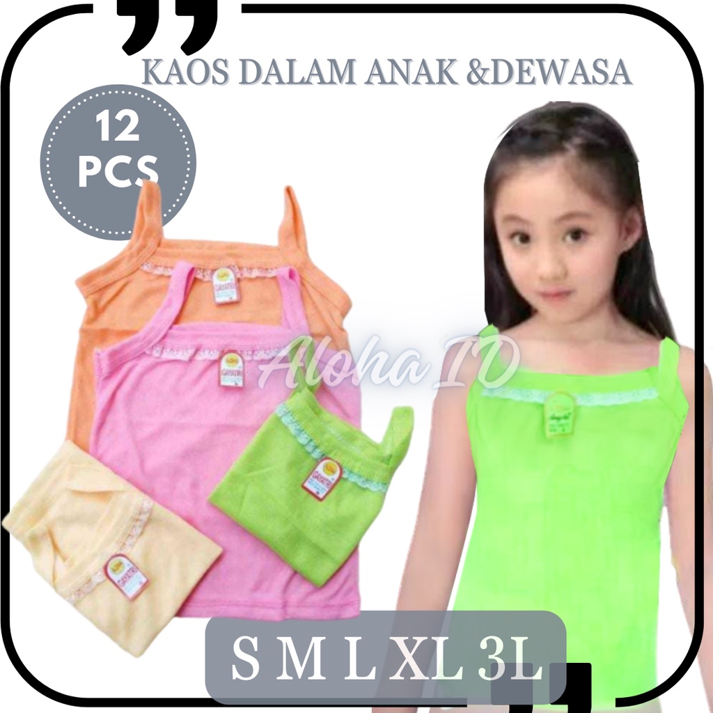 12 PCS Tanktop Singlet Renda Wanita Remaja Dewasa / Grosir Singlet Renda M L XL 3L