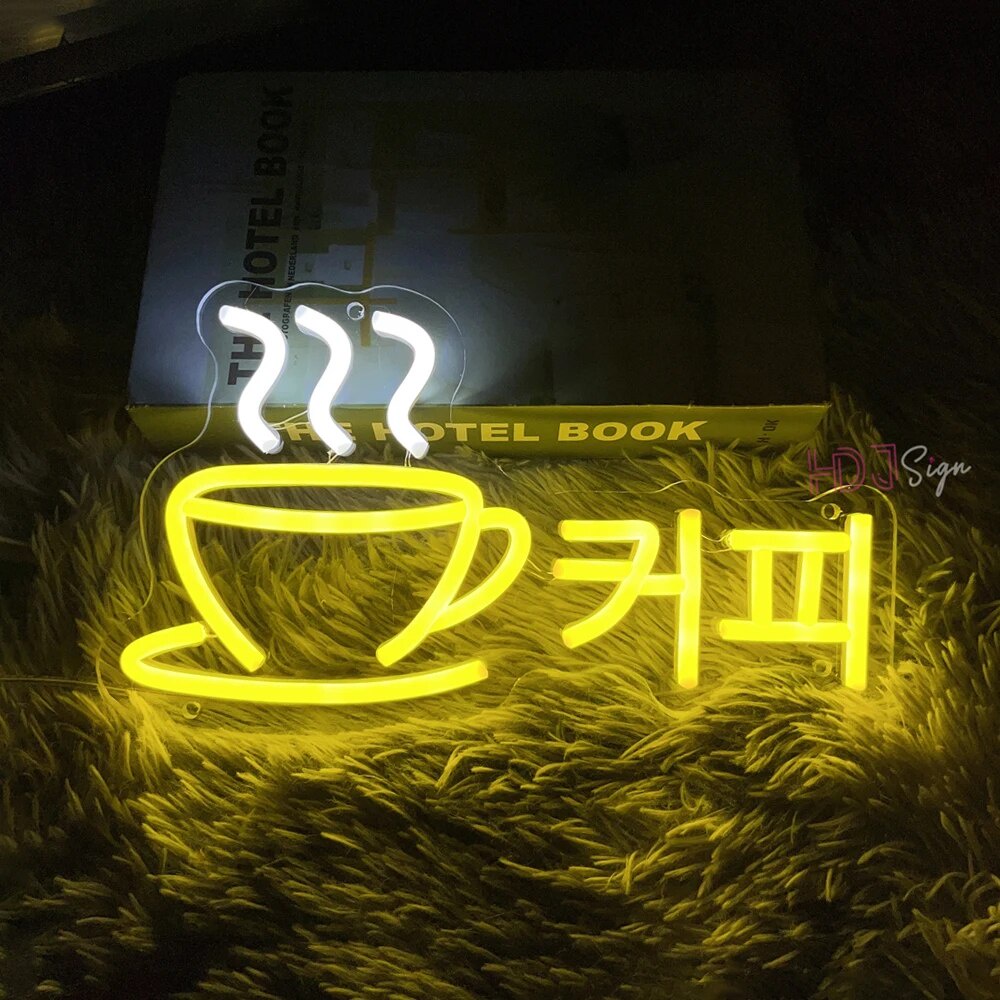 Korean Neon Sign Coffee  Neon Lights Sign For Cafe Bar Restaurant Coffee Shop Room Decor Wall Coffee
