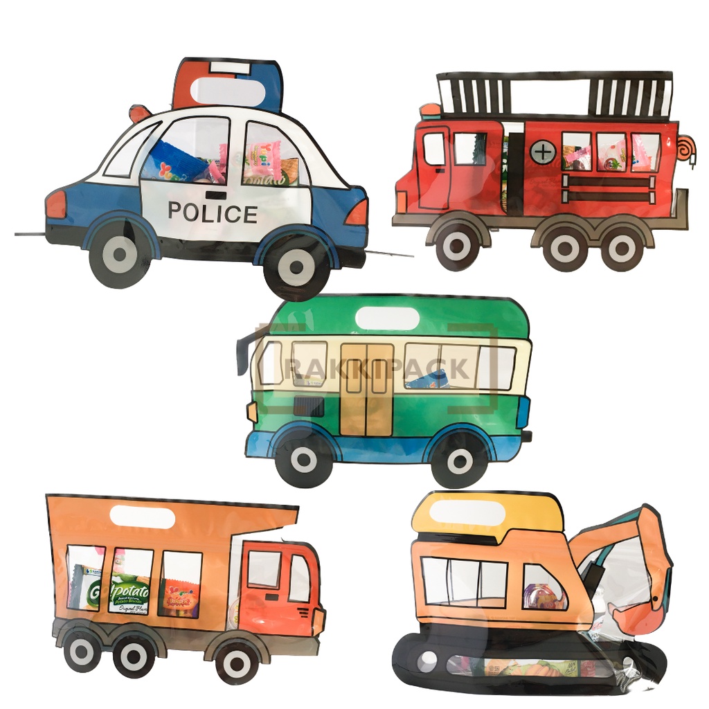 

plasik ziplock mobil polisi truk bungkus snack hampers ultah anak transportasi