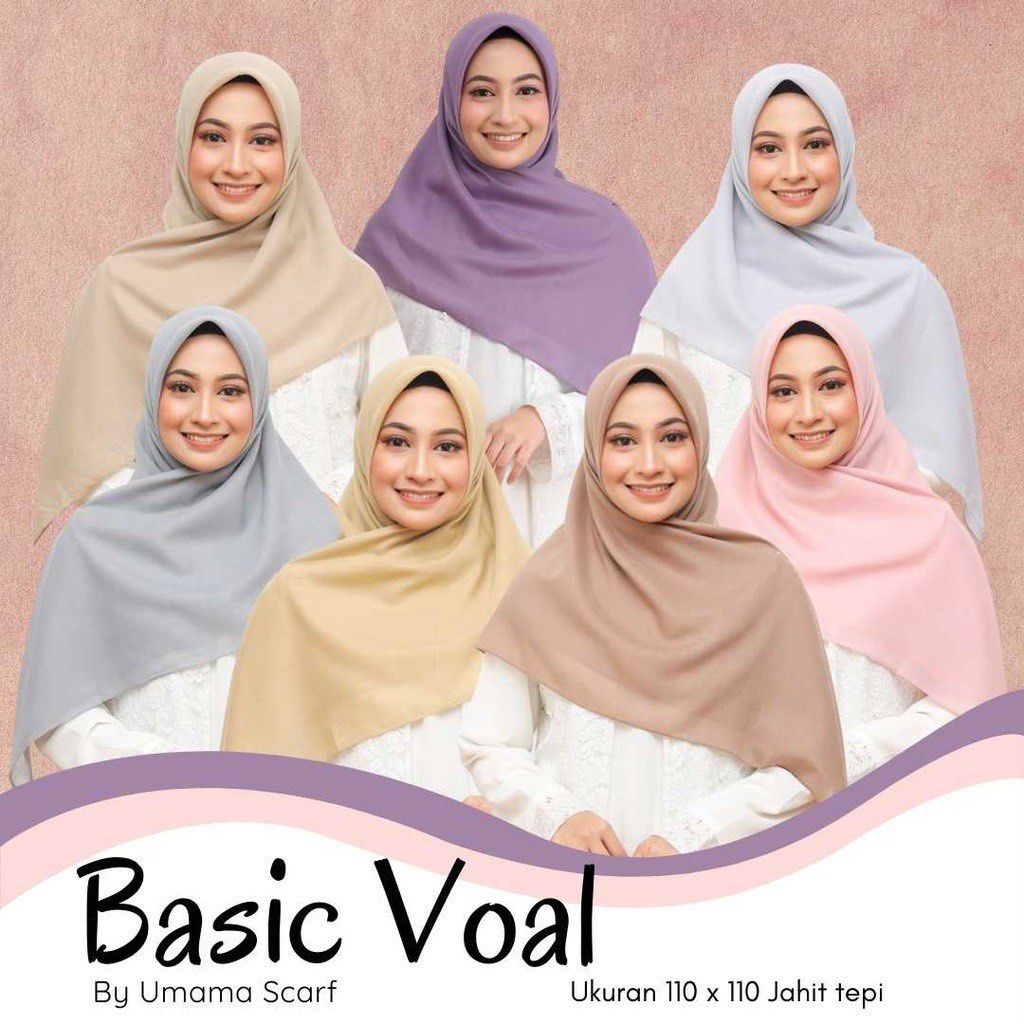 Paket 5 pcs Basic Voal Premium Jahit Tepi by Umama Scarf / Hijab Segi Empat Voal Polos / Jilbab Segi