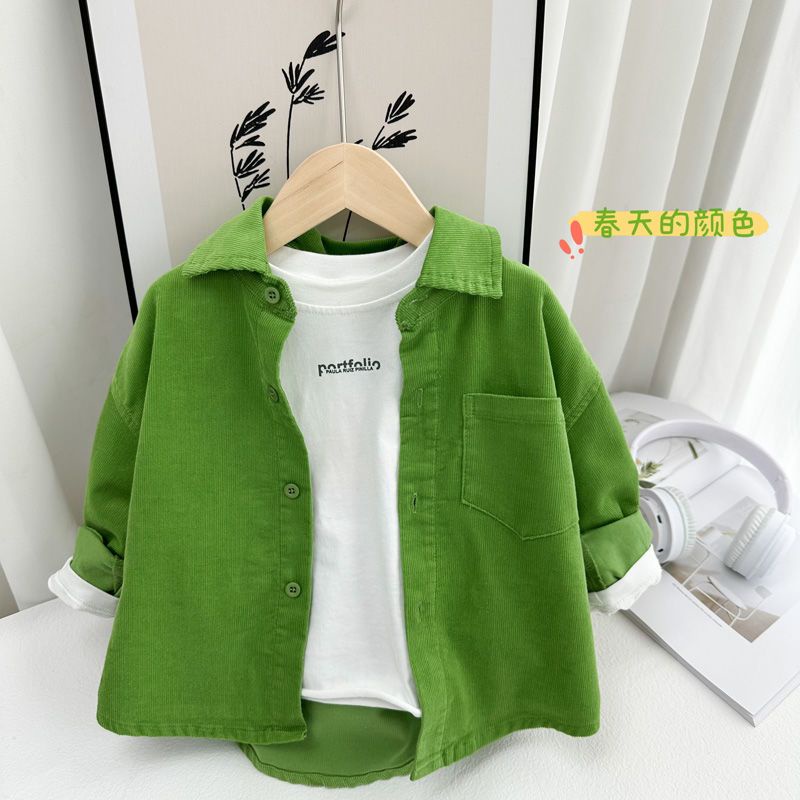 New children's trendy avocado green shirt, cardigan jacket, boys