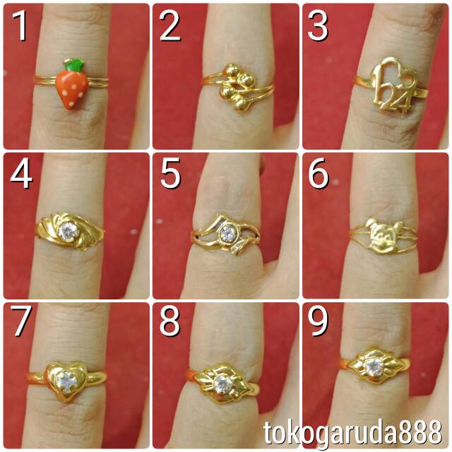 Cincin No 3 anak dan dewasa emas asli kadar 700 70% 22 1 satu gram gold kuning permata strawberry mi