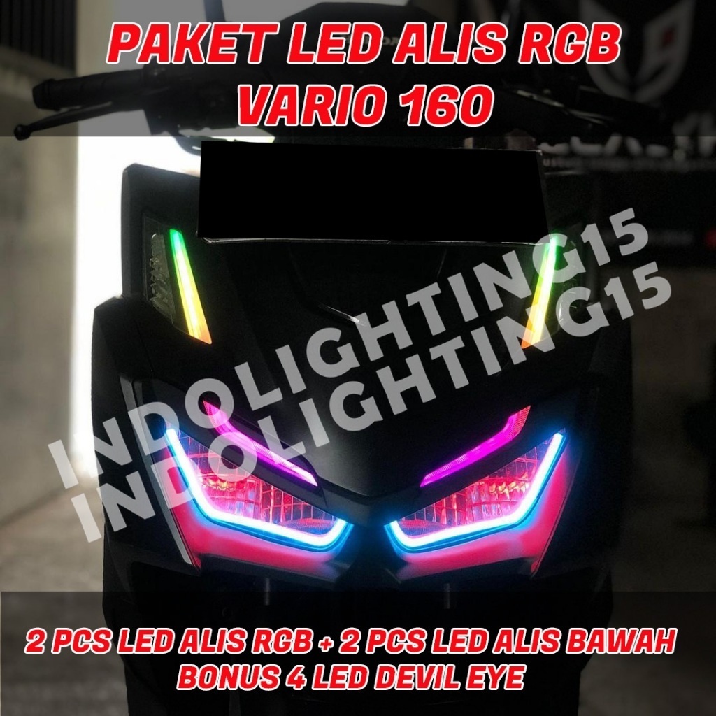 PAKETAN LAMPU ALIS RUNNING RGB VARIO 160 BONUS DEVIL EYES LAMPU ALIS LAMPU DEPAN HEADLAMP VARIO 160 