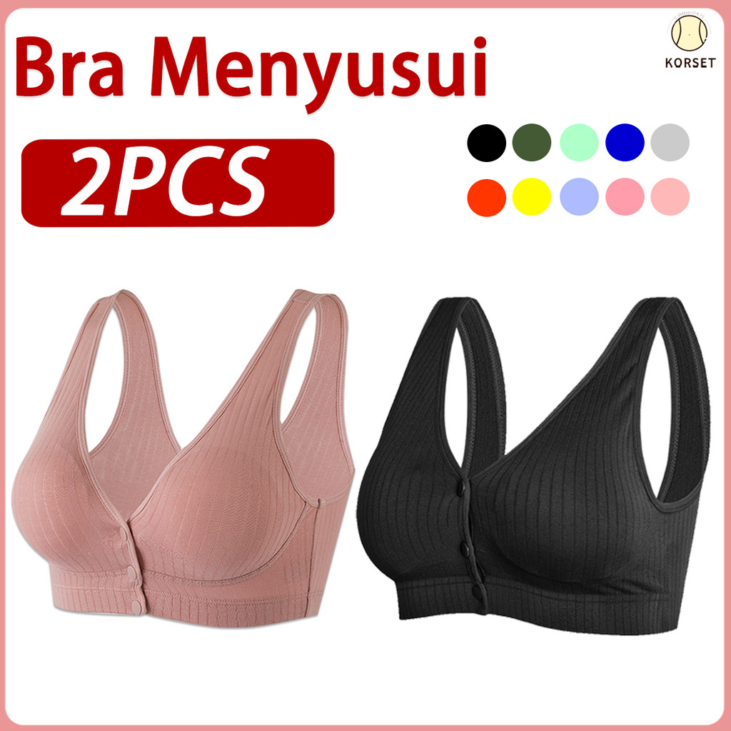 2PCS Nursing Bra Wanita Bra Menyusui Kancing Depan Tanpa Kawat Katun Bh 1018bra