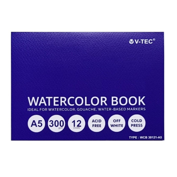 

Vtec Watercolor Book A5 300gsm 12 Lembar Cold Pressed V-tec Buku Sketsa Cat Air Myarts