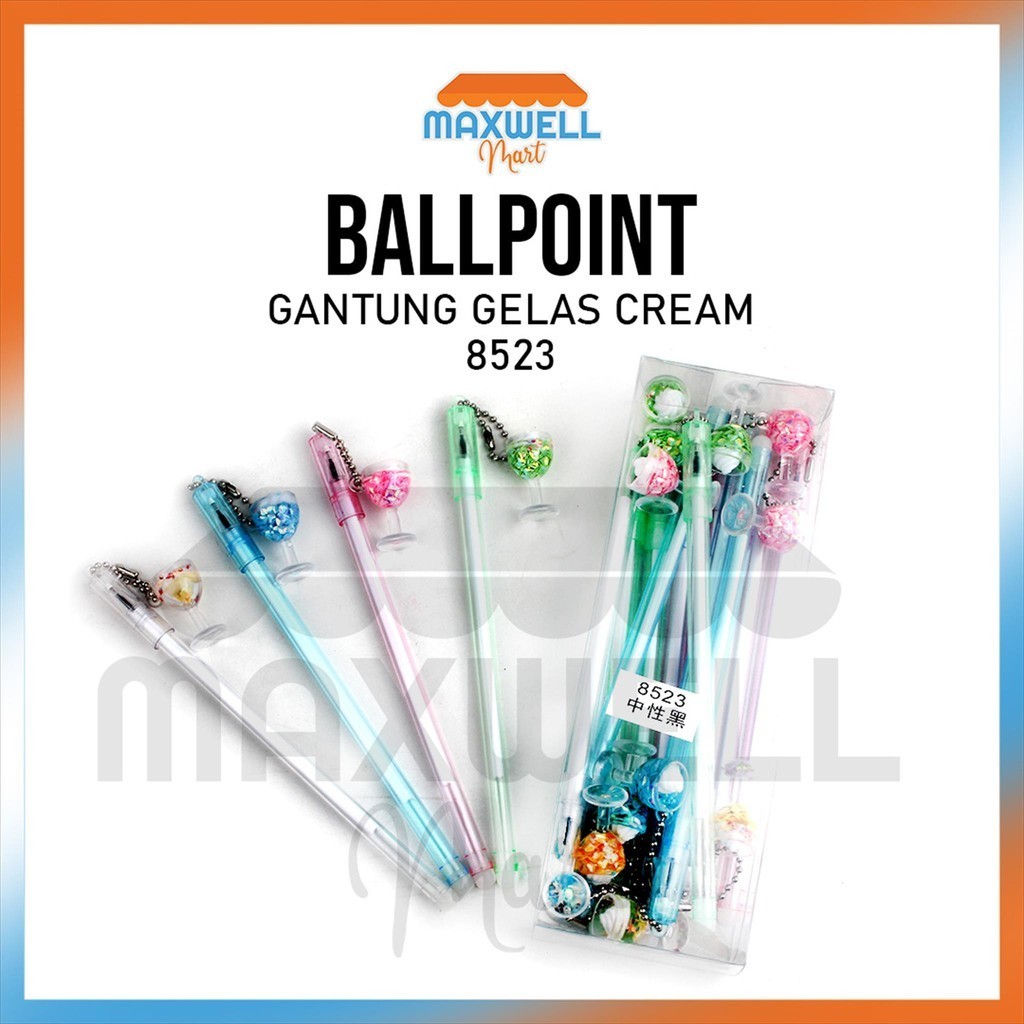 

[MaxMart]12pcs Pulpen Gantung Gelas Cream 8523 / 1 pak pulpen fancy gantung