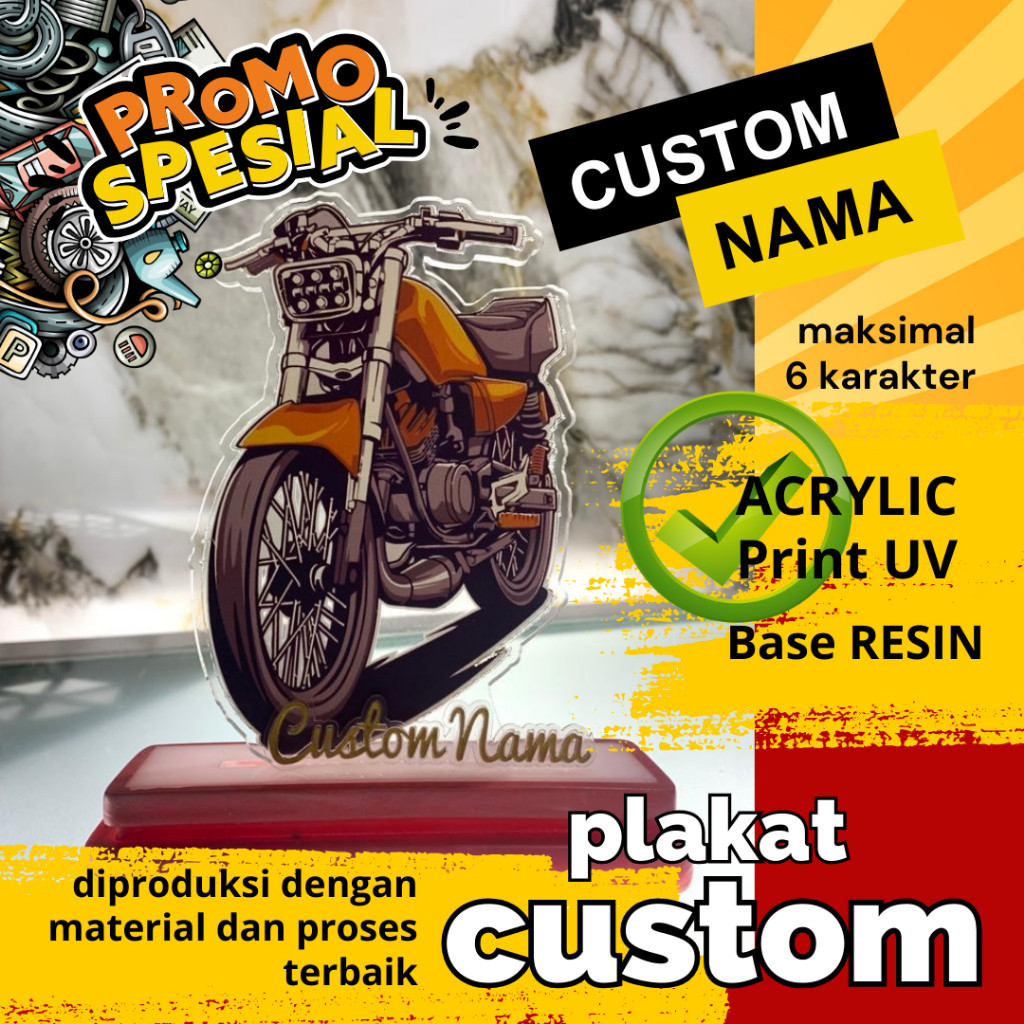 Plakat Acrylic Custom Motor King /Motor King Acrylic Custom Nama/Hiasan Acrylic Custom Nama