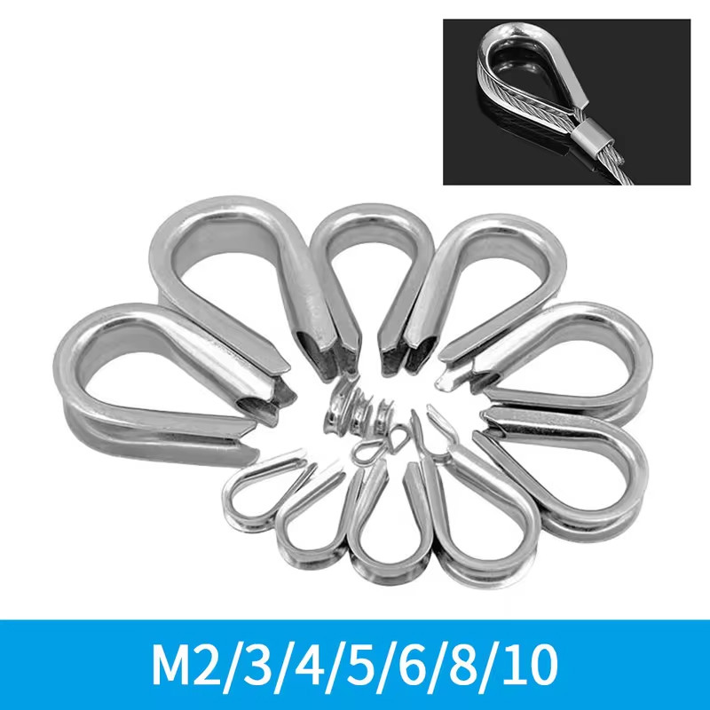 

10PCS 304 Stainless Steel Thimble Ring Clips For 2-10mm Diameter Wire Rope Rigging Protective Sleeve Clips M2 M3 M4 M5 M6 M8 M10