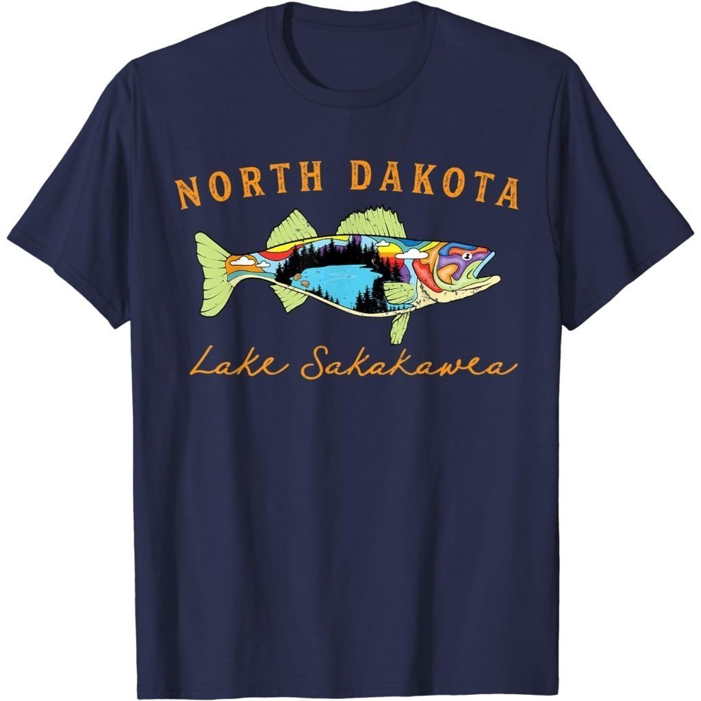 Kaos Baju Dewasa Distro Premium T-shirt Dewasa North Dakota Lake Sakakawea Walleye Fishing Gift Fish