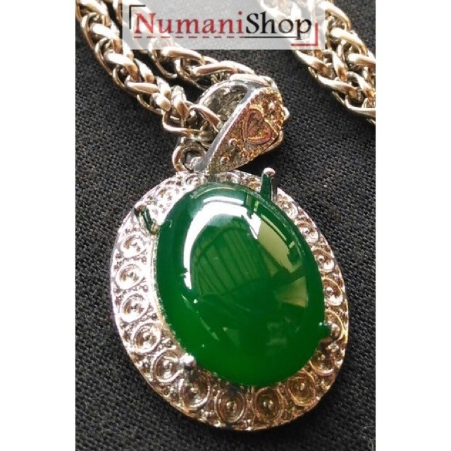 Liontin Kalung Titanium Batu Natural Hijau Garut Chrysoprase HQ